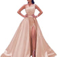 PAVERJER Plus Size Prom Dresses for Teens 2024 One Shoulder Dresses for Women Long Rose Gold Formal Dress Ball Gowns with Slit US 22W