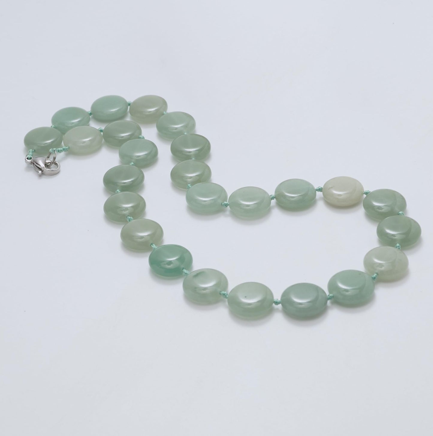 TreasureBay Handmade Beaded Necklace for Women and Girls | 16mm Round Disc Shape Beads Natural Gemstones Healing Crystal Jewellery Necklace (Green Aventurine)