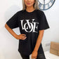 Womens Love Slogan Short Sleeve Oversized Printed Casual Summer Baggy Fashion Ladies Tshirt Tee Plus Size Top (Black, SM (UK 8-10))