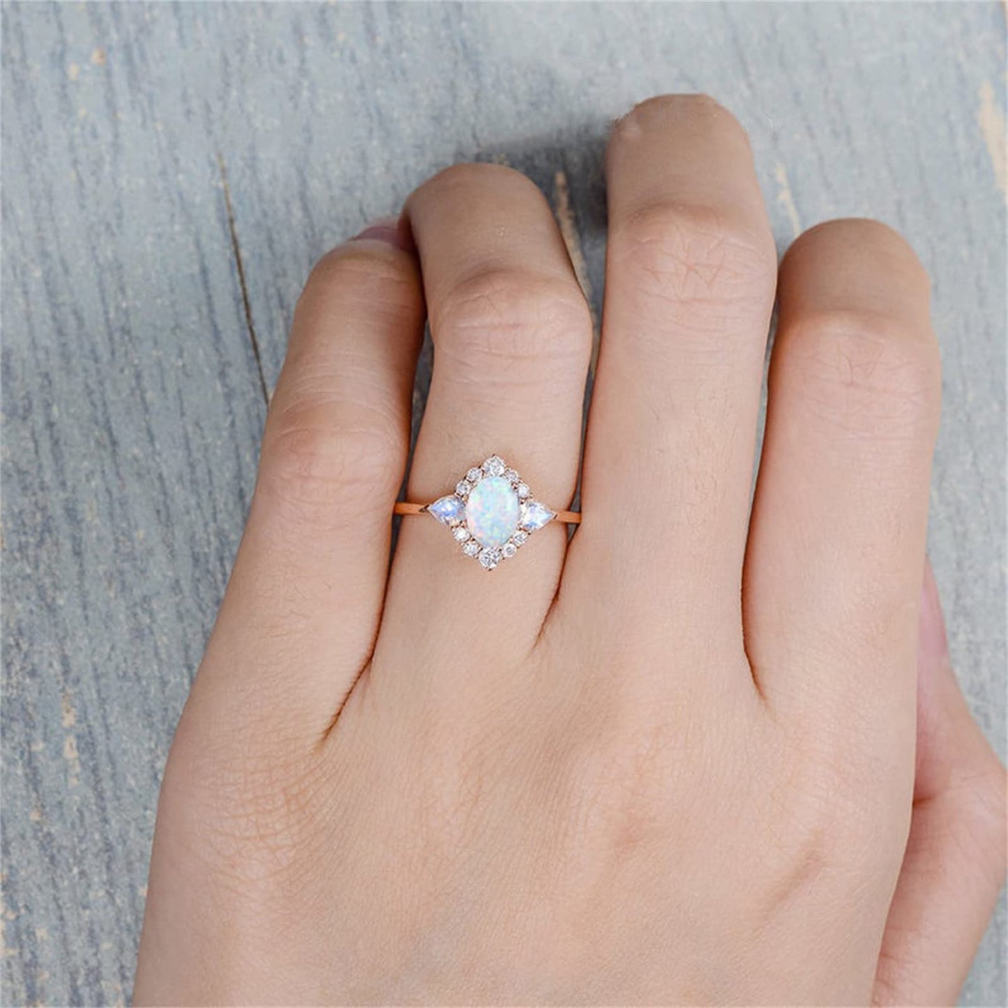 Warehouse Deals Clearance Exquisite Floral Opal Ring for Women Girls, Elegant Round Cut Dainty Halo CZ Wedding Band Thin Stackable Cubic Zirconia Promise Engagement Ring Deals of the Day