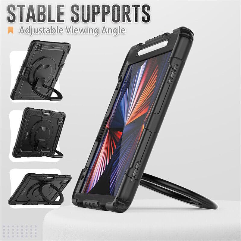 Gorilla Tech Armour iPad Cases Shockproof Luxury Multi-Functional Smart Cover with Hand Holder Kickstand Pen Holder (Black, iPad 10.2 (2021) 9th Gen)