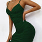 Zesoyne Womens Sexy Mini Dress Bodycon Ruched Tank Dress Spaghetti Strap Vneck Party Club Short Wrap Cami Dress Clubwear M Deep Green