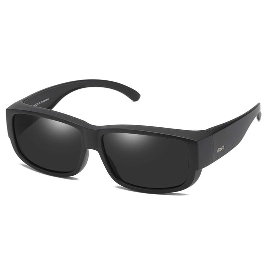 DUCO POLARISED OVERGLASSES Wraparound Fit Over Glasses for Myopia 8956 (Black Frame Gray Lens)