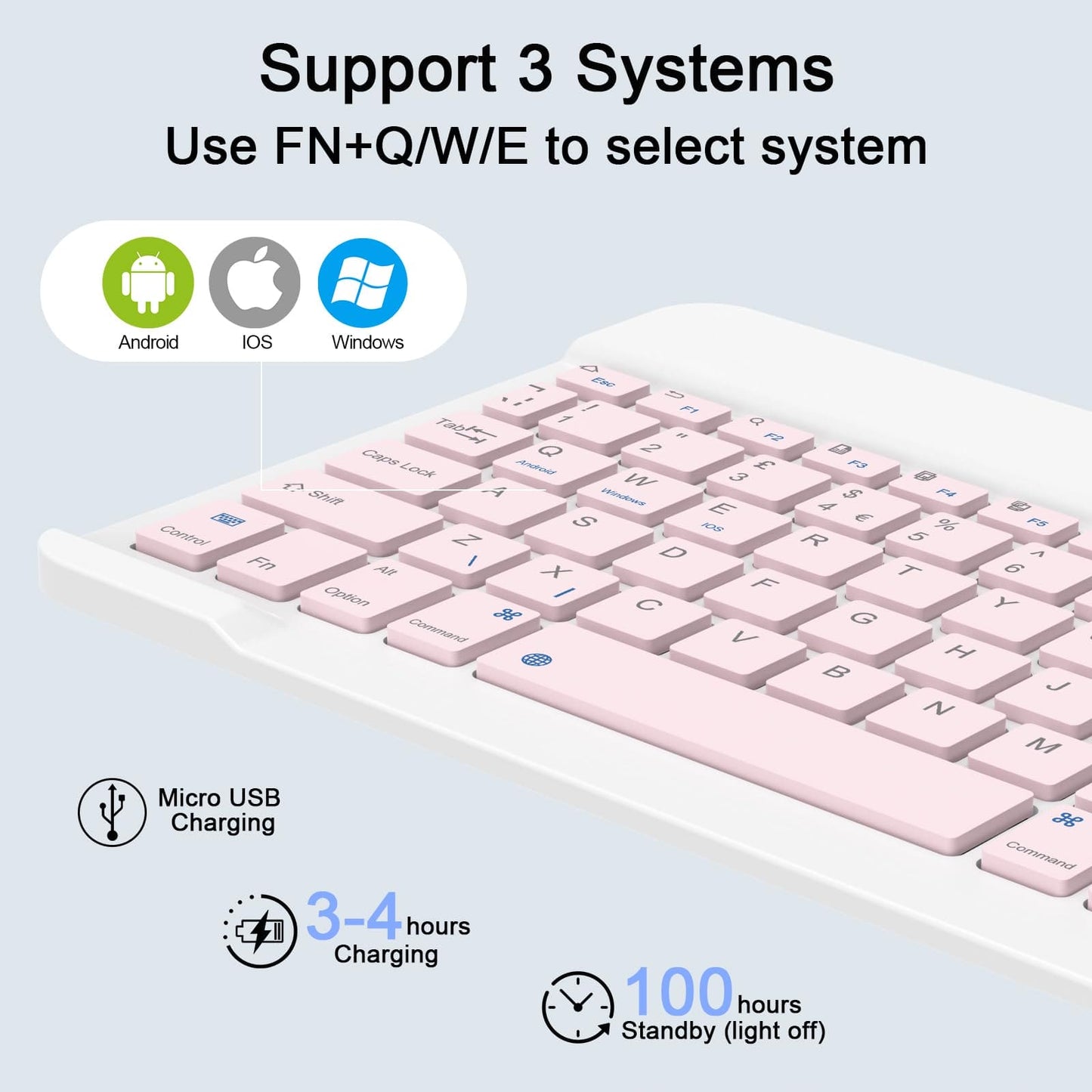 Portable Bluetooth Keyboard and Mouse, SOPPY Rechargeable Mini Keyboard, Wireless Keyboard for iPad 9.7/iPad 10.2/iPad Air/Pro/Samsung Tab/Lenovo Tab/iOS/Android/Windows, UK Layout (Pink)