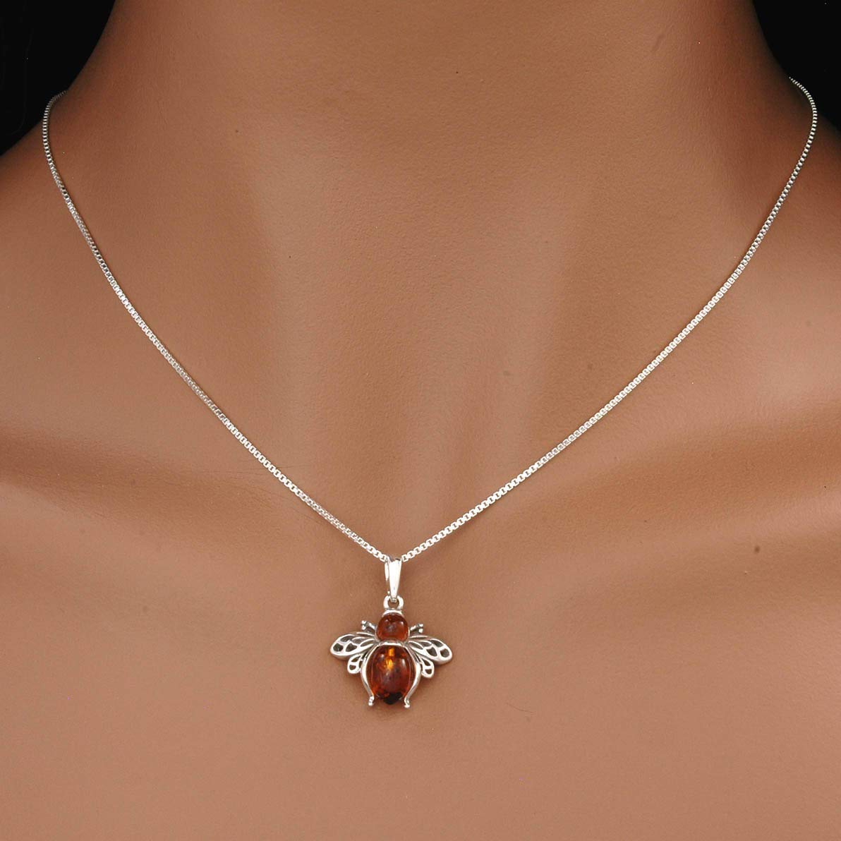 Sterling Silver & Natural Baltic Honey Amber BUMBLE BEE Pendant (Optional Necklace)