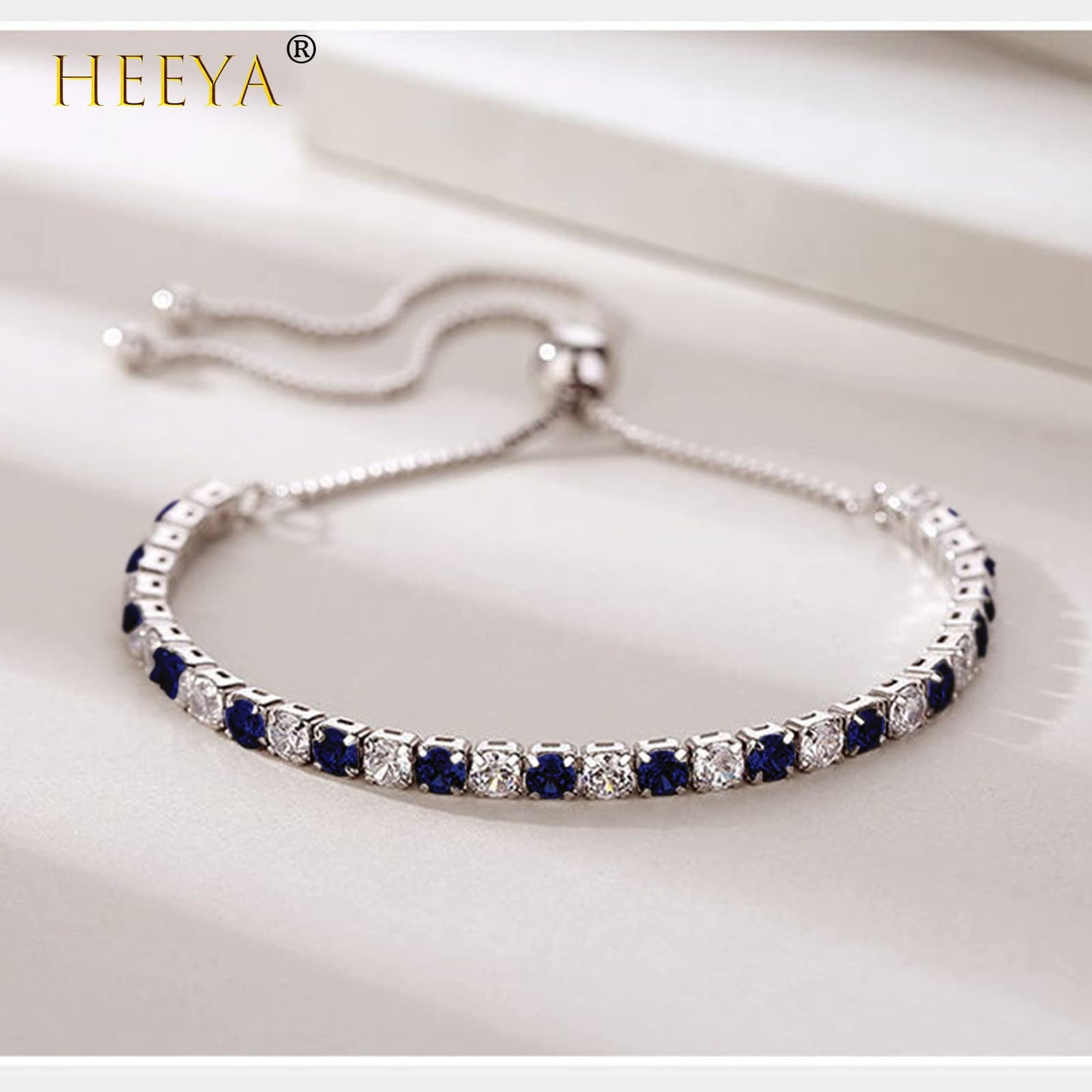 Blue Tennis Bracelets for Women, Sterling Silver Bracelet Silver Crystal Friendship Bracelet, Blue Adjustable Bracelet Diamond Cubic Zircona Lady Bracelet Birthday Presents for Her