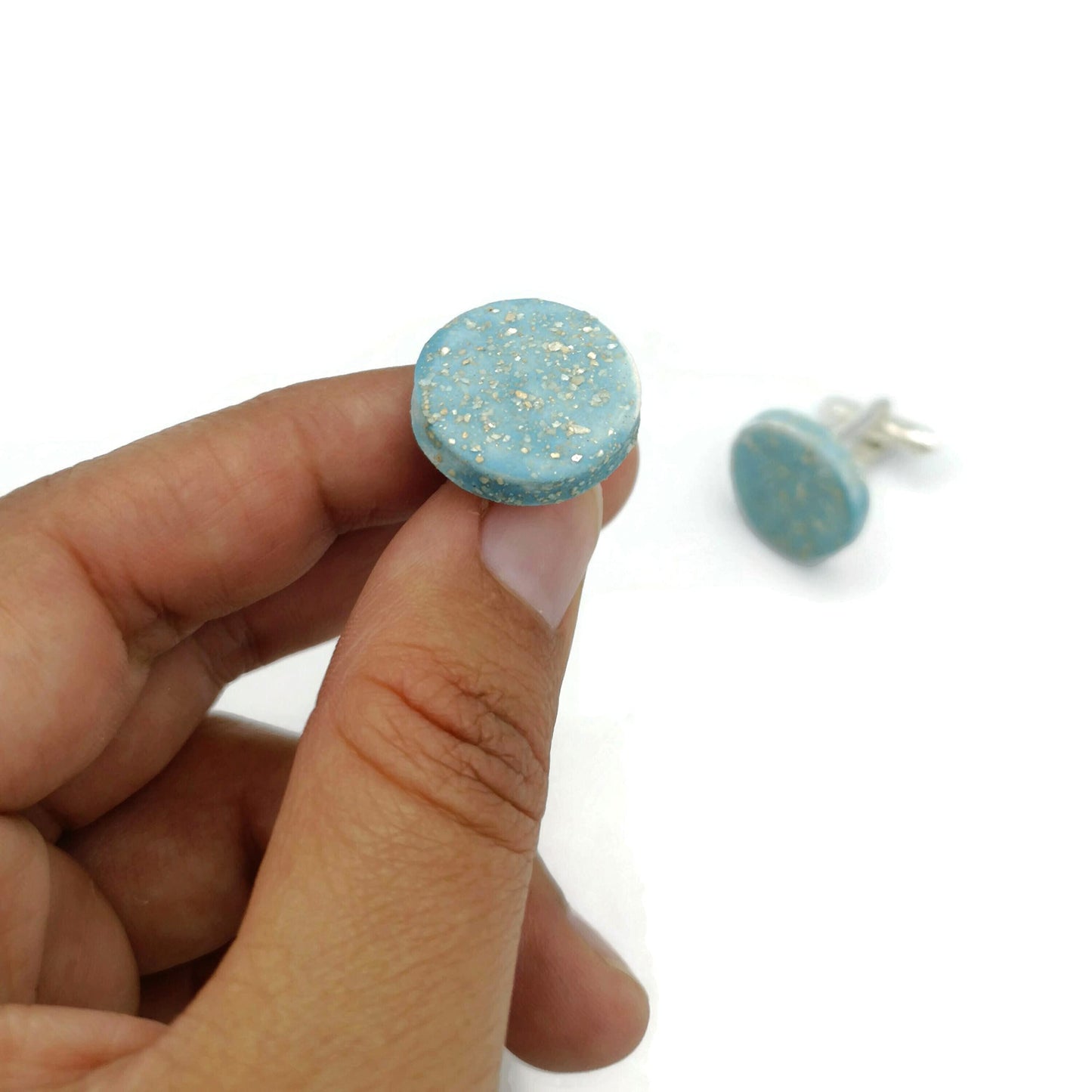 Porcelain Cufflinks for Men, Handmade Clothing Accessories (Sparkling Blue)