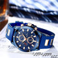 MEGALITH Mens Watches Chronograph Waterproof Watches for Men Blue Face Analogue Wrist Watches Designer Gents Watches Rubber Quartz Luminous Date