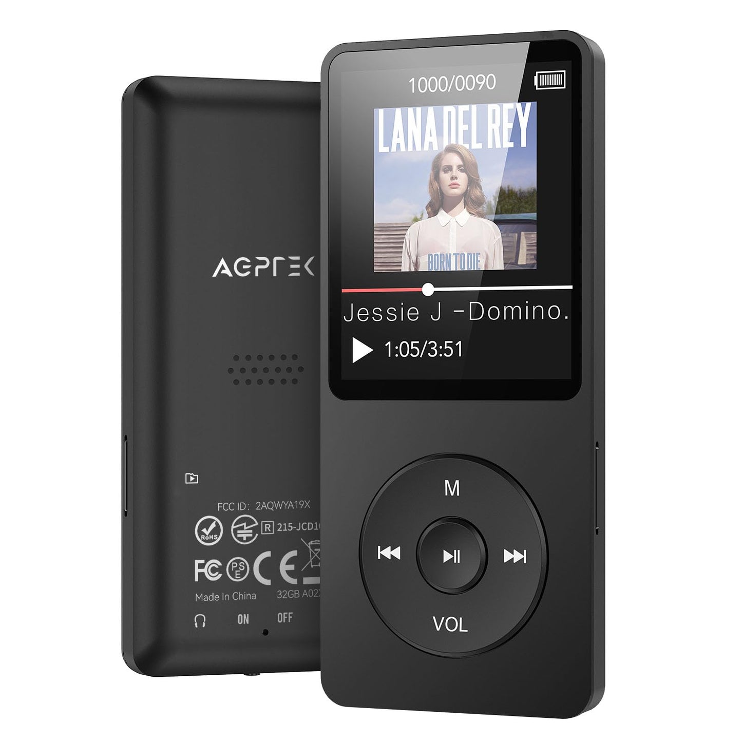 AGPTEK A02X 32GB MP3 Player with Bluetooth 5.3, 1.8 inch Screen Portable Music Player with Speaker, FM Radio, Voice Recorder, Supports Expanded Up to 128GB