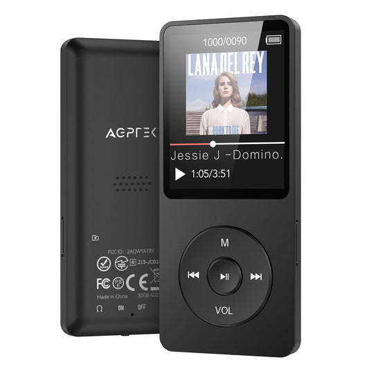 AGPTEK A02X 32GB MP3 Player with Bluetooth 5.3, 1.8 inch Screen Portable Music Player with Speaker, FM Radio, Voice Recorder, Supports Expanded Up to 128GB