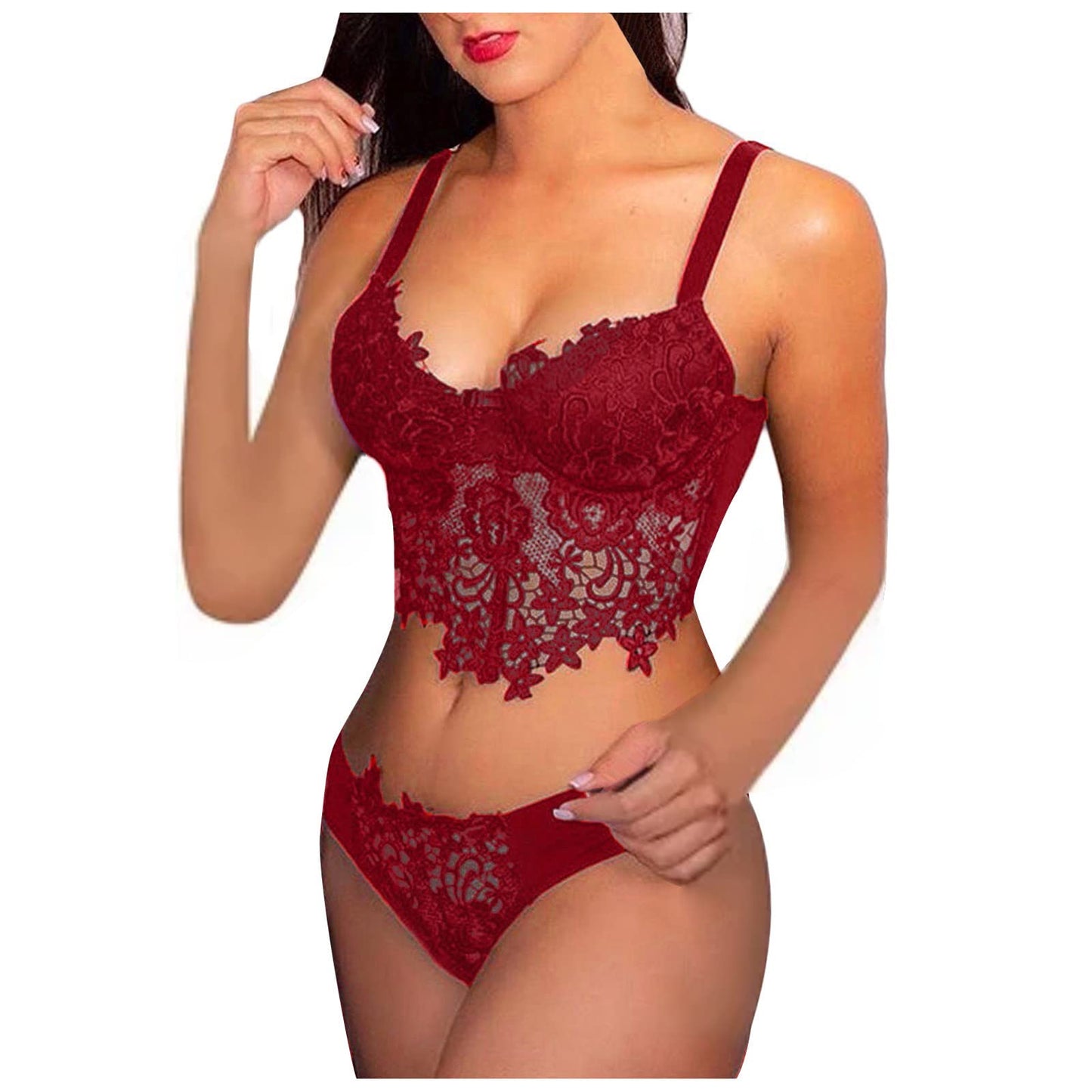 Beokeuioe Lingerie Women's Sexy Underwear Lace Bra Lingerie Nightdress High Waist Lingerie Sleepwear Underwear and Briefs Set Lace Women, A red, XXL