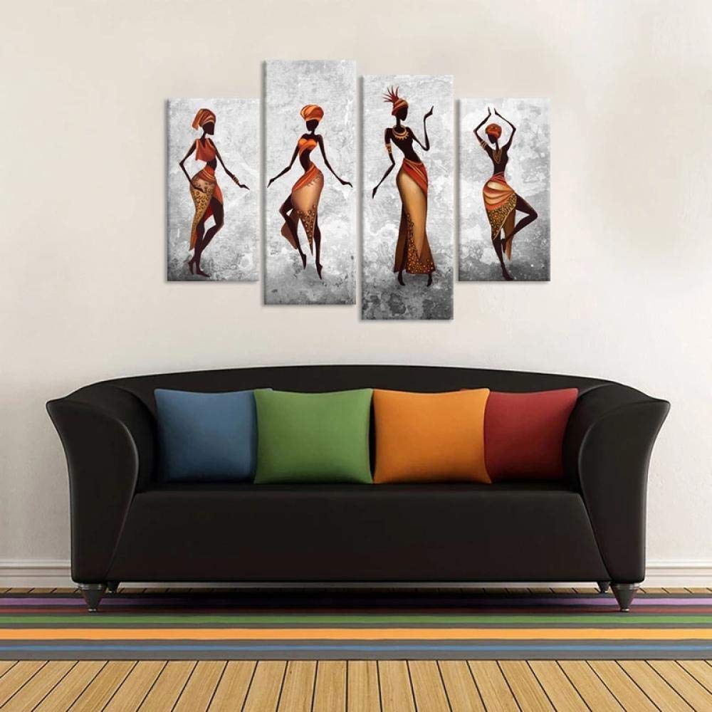 4 Panels Canvas Home Decor Poster Traditional African Woman Wall Art Painting Ethnic Tribe Lady Dancers Abstract Paintings No Frame-A_30x60cmx2_30x80cmx2