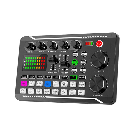 Kisbeibi Live Sound Card with LED Light Universal Bluetooth Stereo Audio Mixer Voice Changer Phone Computer Sound Card for Podcast Streaming PC Recording Studio and Gaming