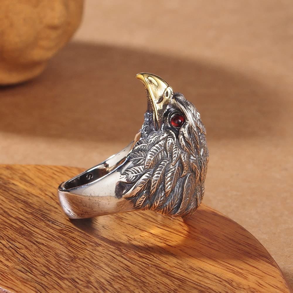 KONFEN Adjustable Rings for Men, Silver Viking Ring Eagle Pattern, Vintage Hip Pop Chunky Fidget Ring Toe Rings Thumb Ring Open Ring Single Ring Animal Ring Gift for Boys Jewellery Gifts