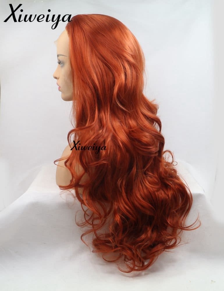 xiweiya Long Copper Red Synthetic Lace Front Wig Heat Resistant Body Wave Lace Front Wavy Wigs Free Part Natural Hair Wig for Women 24 Inch Fashion Glueless