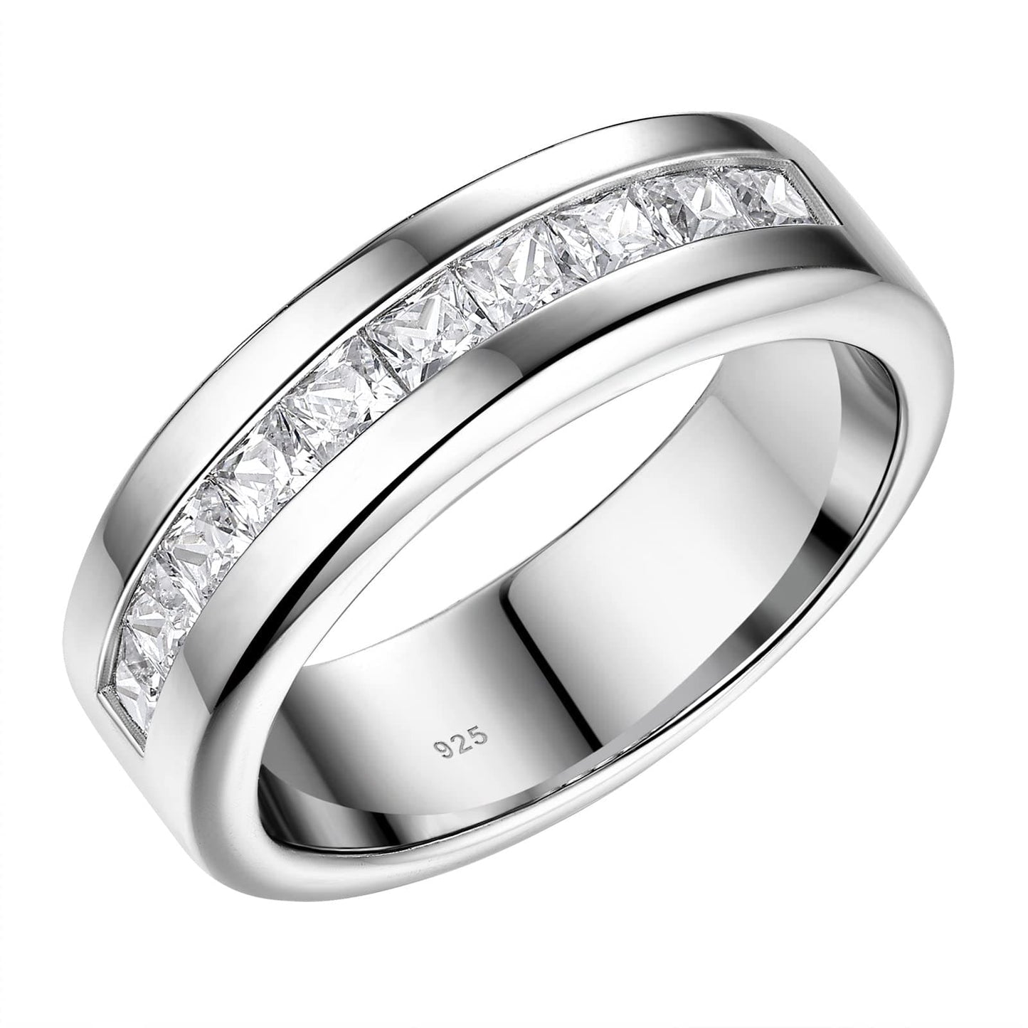 SweetJew Wedding Band for Men 925 Sterling Silver Eternity Ring AAAAA CZ Cubic Zirconia Stone Size S