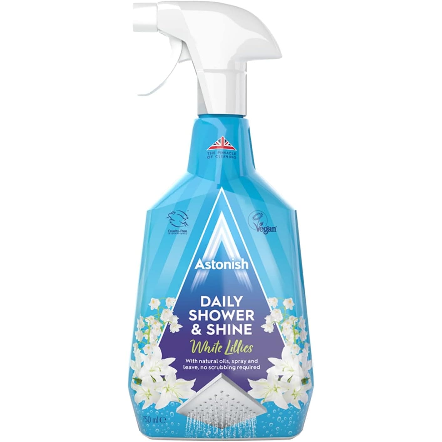 AMK® Astonish Daily Shower Shine Cleaner White Lilies Scent 750ml Trigger Spray Cleaning Bathroom Glass