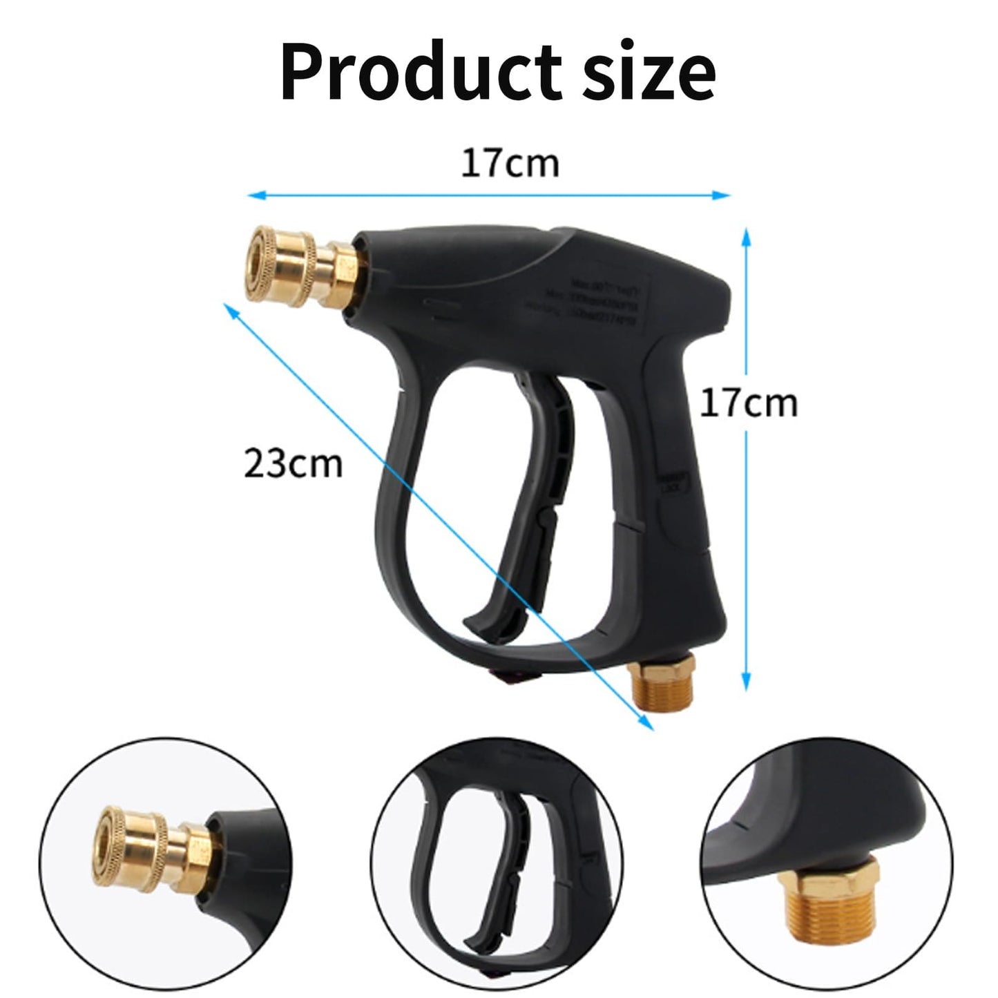 GIONAR 7pcs Pressure Washer Gun, Short Nozzle Jet Wash Gun with M22 14MM Hose Interface and Adaptor Compatible with 1/4 inch Quick-Connect Nozzles 4350PSI High Pressure for Car Washing