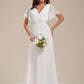 Ever-Pretty Women's Elegant Double V Neck A Line Empire Waist Short Sleeve Long Chiffon Wedding Dresses White 18UK