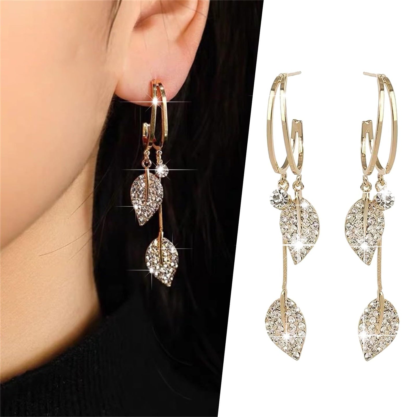 Warehouse Deals Clearance Leaf Gold Dangle Earrings for Women, Cubic Zirconia Drop Earrings Leaf Chandelier Rhinestone Earrings Fashion Jewelry for Women Girls Deals of the Day