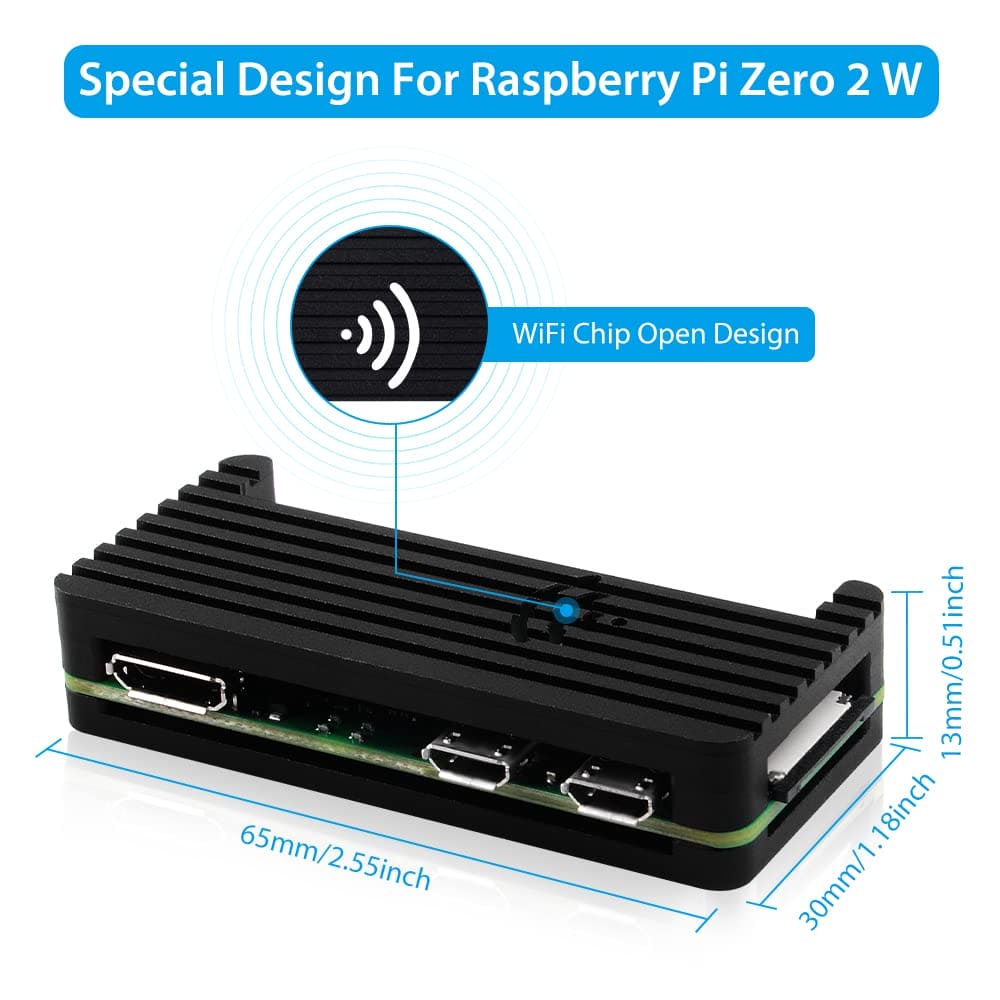 GeeekPi Raspberry Pi Zero 2 W Case Kit with Raspberry Pi Zero 2 W Aluminum Passive Cooling Case,QC3.0 Quick Charger Power Supply,Heatsink,20Pin GPIO Header,4 Port USB Hub,ON/Off Switch Cable (Black)