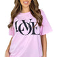 Womens Love Slogan Short Sleeve Oversized Printed Casual Summer Baggy Fashion Ladies Tshirt Tee Plus Size Top (Pink, SM (UK 8-10))