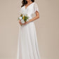 Ever-Pretty Women's Elegant Double V Neck A Line Empire Waist Short Sleeve Long Chiffon Wedding Dresses White 18UK