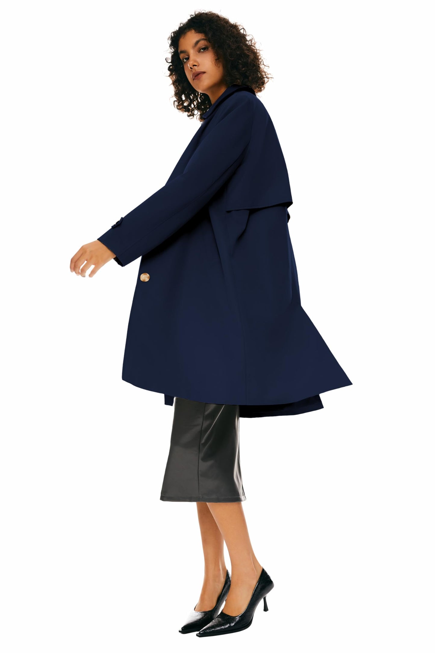 Orolay Women's Trench Coat Single-Breasted Mid Long Classic Lapel Windproof Slim Outerwear Coats Navy M