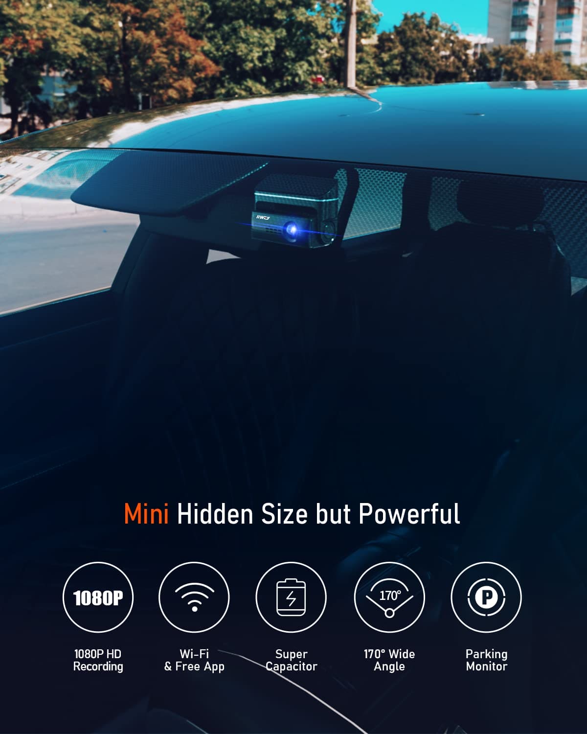 IIWEY WiFi Dash Cam Front 1080P Mini Hidden Car Dashboard Recorder with Super Night Vision, Lens 360° Rotation, App Control for Car, capacitor, G-sensor, Parking Monitor