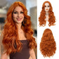 Siudus Ginger Wig Long Curly Wavy Wigs for Women Synthetic Natural Middle Part Copper Red Wig for Daily Party Use