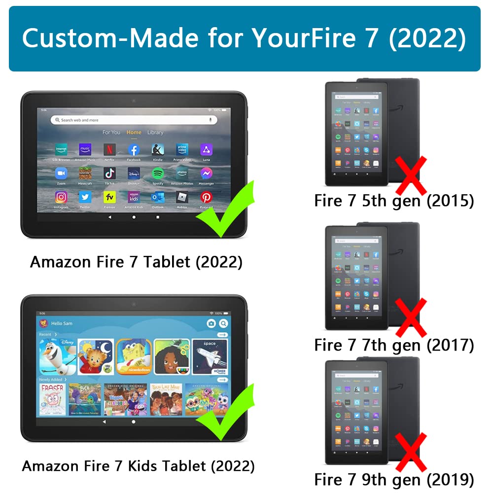 Amazon Fire 7 Tablet Case for Kids (Only All-New 12th Generation, 2022 Release), Not for Nokia iPad 7, Mansiruyi Light Weight Shockproof Kid-Proof Case with Handle Stand for Fire 7 Kids Tablet - Blue