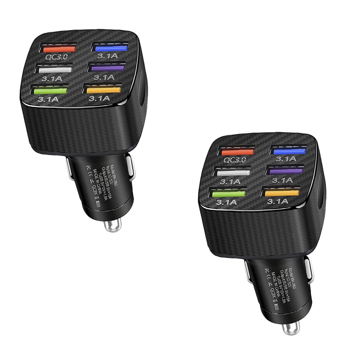 Car Charger Adapter, 6 USB Multi-Port Fast Charger QC3.0 USB Smart Shunt Cigarette Lighter Charger, Car Phone Charger for Most Cell Phones, iPhone/Android/Samsung/Galaxy