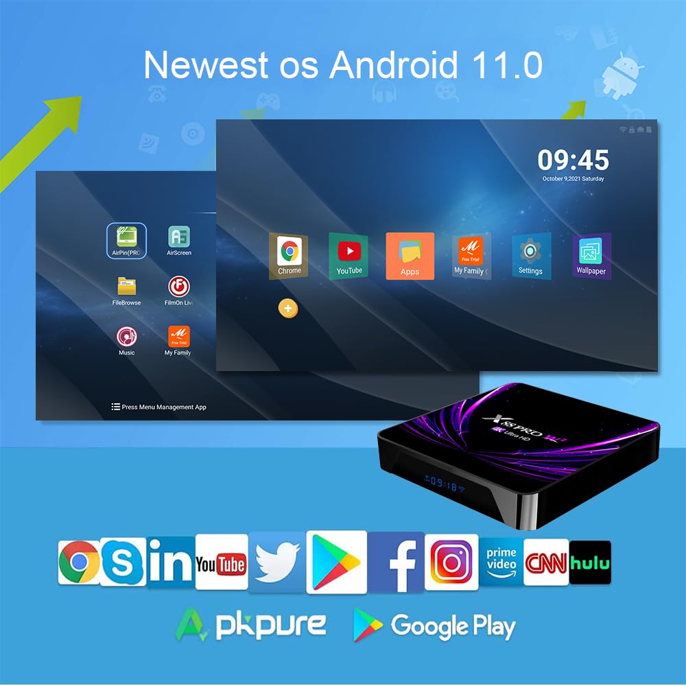 Android TV Box 11.0, Android Box 4GB RAM 32GB ROM, S905W2 Quad-Core, Support 2.4G/5G Dual WiFi, Bluetooth 5.0, 100M Ethernet Ultral HD 4K Smart TV Box