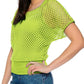 ELFIN Women 80s T Shirts Neon Fishnet Mesh Top Off Shoulder Tops Fany Dress for Women (Tops+Vest)