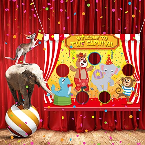 Whaline 50" x 40" Carnival Toss Game with 4 Bean Bags Circus Backdrop Throwing Game Banner Fun Carnival Outdoor Game for Family Theme Party Activities Carnival Decoration Supplies