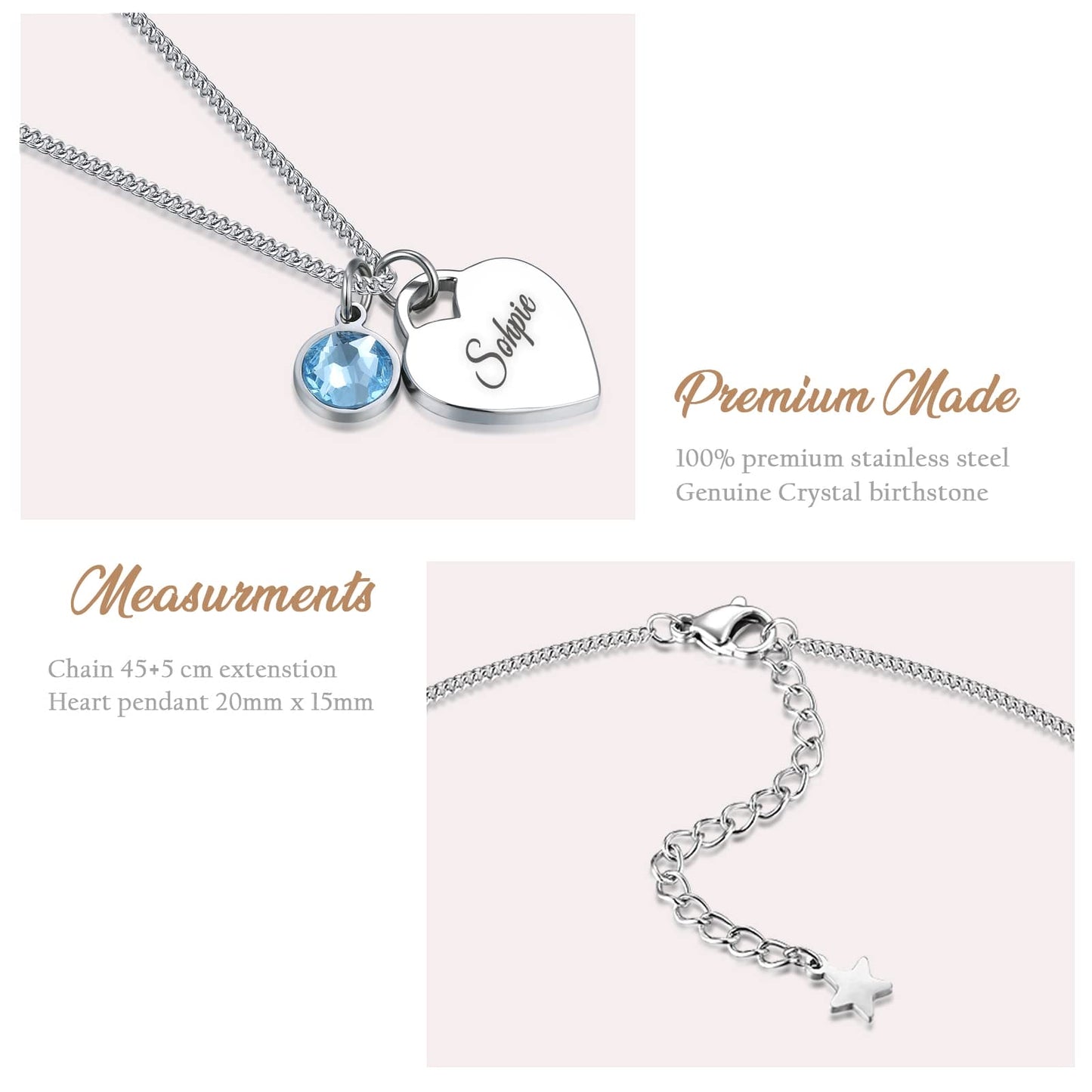 TMT® Personalised necklace with Birthstone heart pendant gift box | initial heart necklace engraved for Daughter Mum Best Friend Girlfriend | Birthday gift for 18th 21th 30th 16th 13th