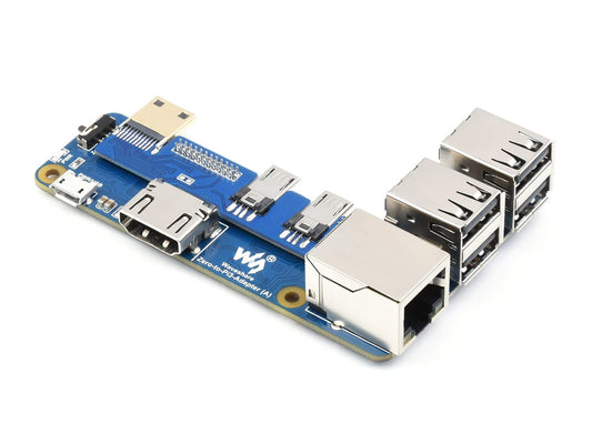 Waveshare Pi Zero to Raspberry Pi 3 Model B/B+ Adapter, Onboard 4-CH USB Interface, 100M Ethernet Port and HDMI Port, Alternative for Raspberry Pi 3B/B+, Support Pi Zero and Zero 2W