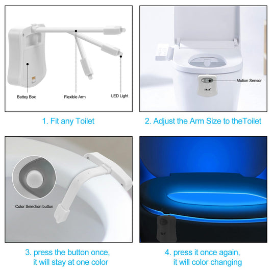 ZSZT Toilet Bowl Night Lights Motion Activated, Smart Inside Toilet Bowl Light LED 8 Colors, Light Detection Function - Glow in The Dark let Your Toilet is Easy to Use