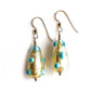 Diana Ingram earrings with turquoise (blue) appliqué spots over gold Murano glass short pear drops on Sterling Silver or 22 Carat gold vermeil hooks