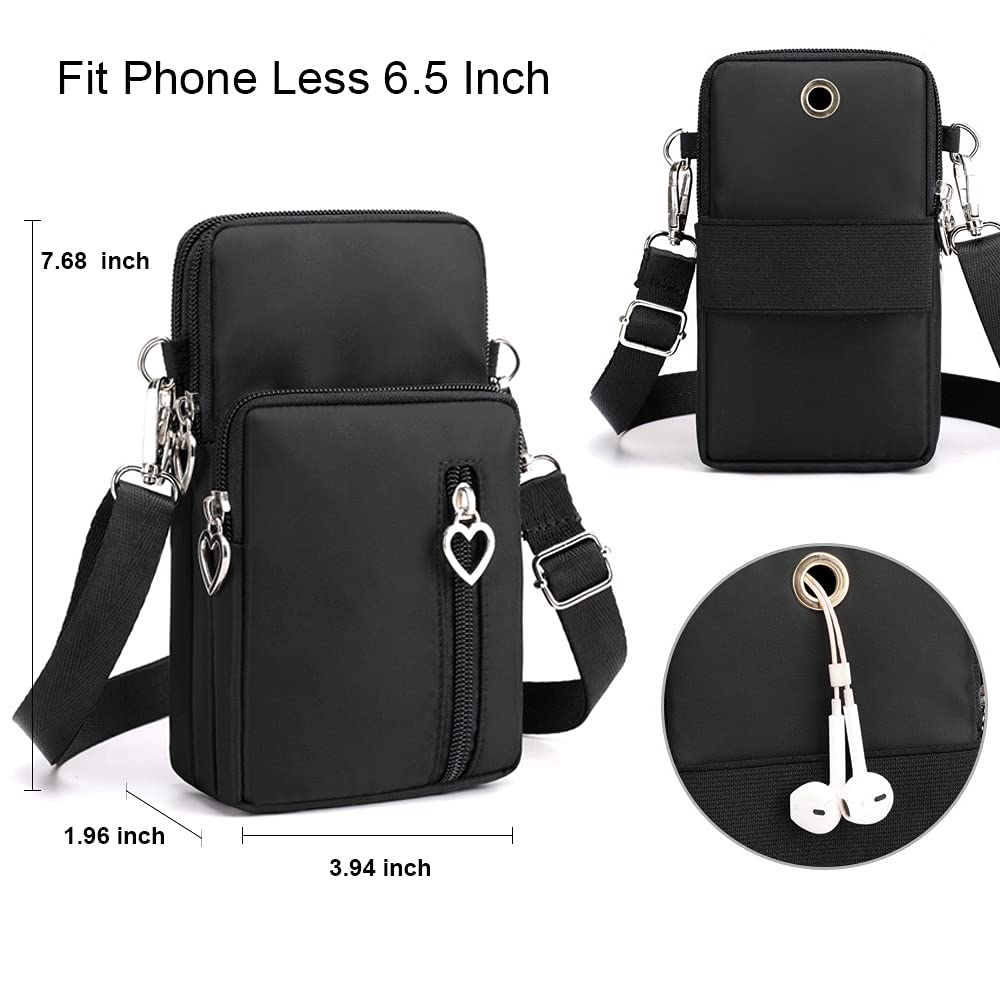 dobsechs 3 Layers Zipper Closure Waterproof Nylon Crossbody Bags With Adjustable Shoulder Strap Mobile Phone Wallet Bags For Women Girls Ladies