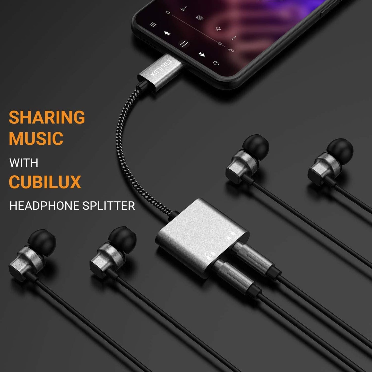 Cubilux USB C Dual Headphone Splitter Compatible with iPhone 15+/15 Pro Max, iPad 10, iPad Pro, iPad Air 5/4, iPad Mini 6, Pixel 9/8/7/6 Pro 7a/6a 5, Type C 2-Way 3.5mm Audio/Aux/Earphone Splitter