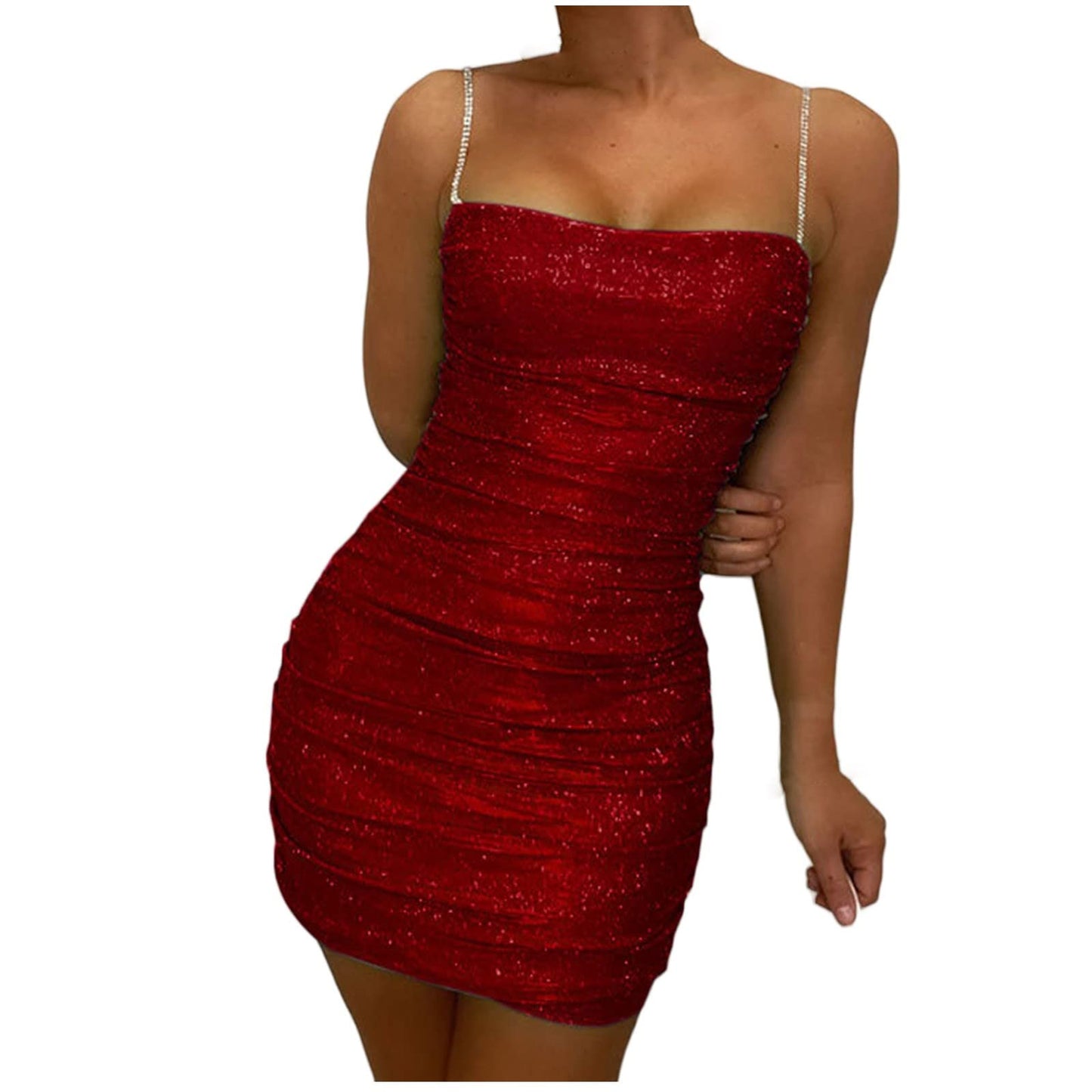 Sexy Sleeveless Dress for Club Night Women Sexy Sequins Wrap Sling Mini Dress Solid Open Back Club Party Short Dress