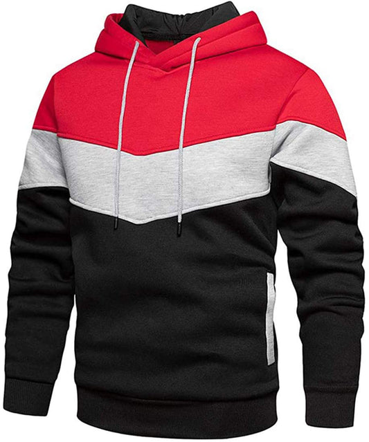 comefohome Mens Hoodie Pullover Color Block Sweatshirts Long Sleeve Hoody Drawstring Casual Tops with Pockets Red L