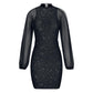 Sequin Dress for Women UK Cold Shoulder Bodycon Mesh Long Sleeve Mini Dresses Turtleneck Neck Sexy Evening Wedding Guest Dress Dinner Dance Party Dress Elegant Ladies Sparkly Glitter Clubwear