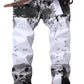 Enrica Men's Casual Color Printed Jeans Skinny White Denim Pants (5602 White, 32)