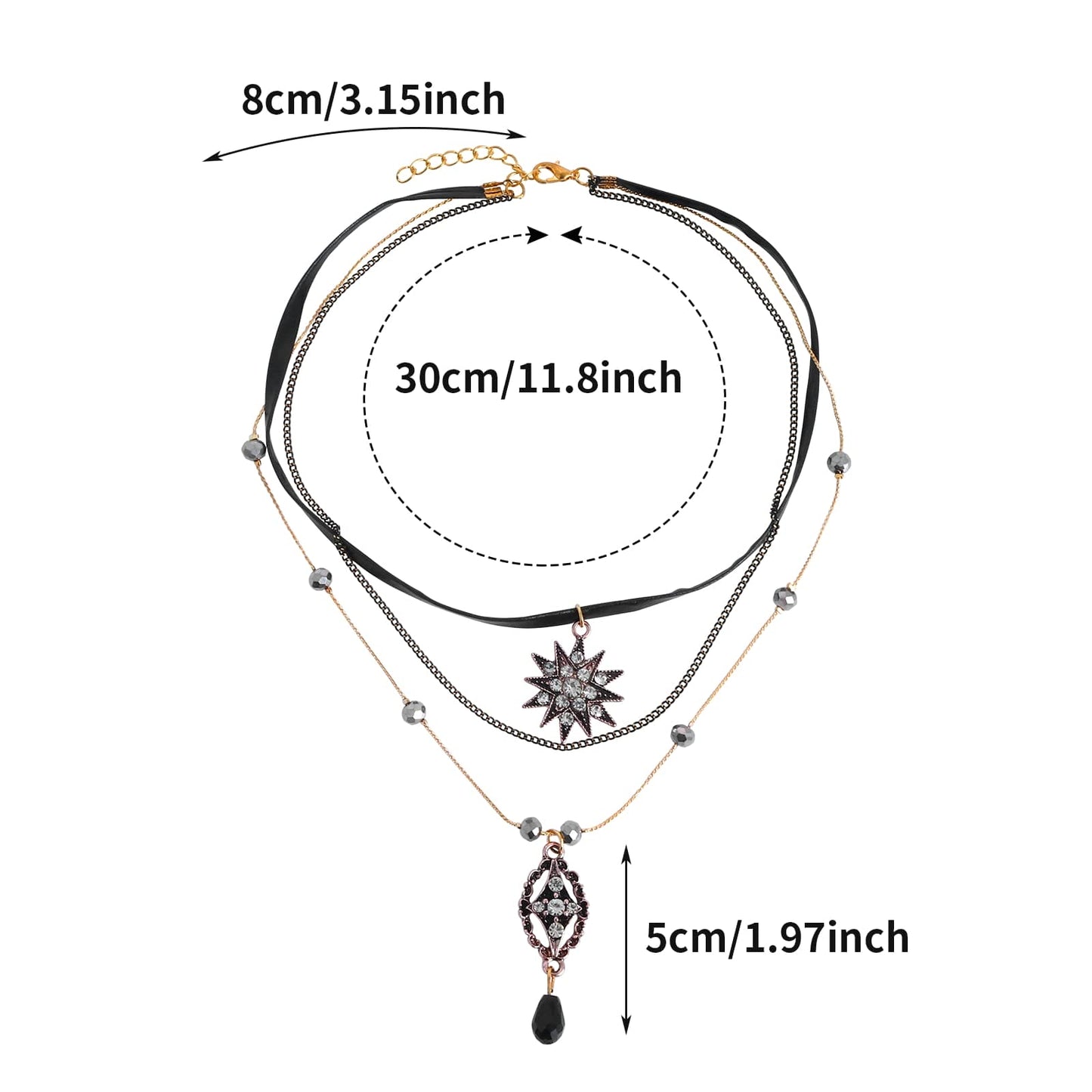 Yolev Star Pendant Multilayer Gothic Choker Necklace Black Beads Adjustable Layered Necklace Chain Choker for Women Girl for Women Teen Girls