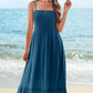 II ININ Maxi Dress Beach Dresses for Women UK Long Summer Dress Spaghetti Strap Square Backless/Flowy Casual Dress Blue