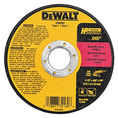 DEWALT Cutting Wheel, General Purpose Metal Cutting, 4-1/2-Inch, 5-Pack (DW8062B5)