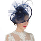 Sinamay Flower Feather Headband Fascinator Wedding Headwear Ladies Race Royal Ascot Pillbox Wedding Cocktail Tea Party Derby Hat for Women（SG-Navy