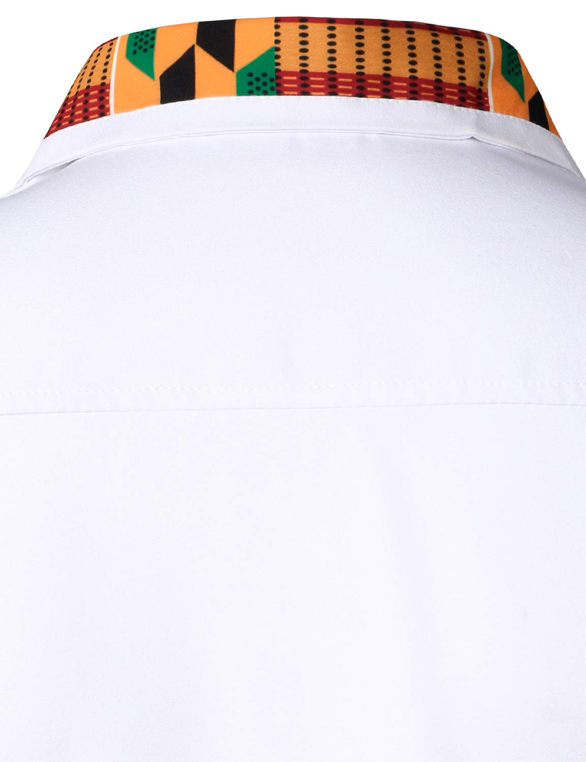 LucMatton Men's African Printed Patchwork Design Short Sleeve Button up Shirt Traditional Dashiki White X-Large